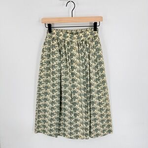 Vintage Young Traditions Ditsy Floral Midi Skirt Size 4 Green Cream Cottagecore